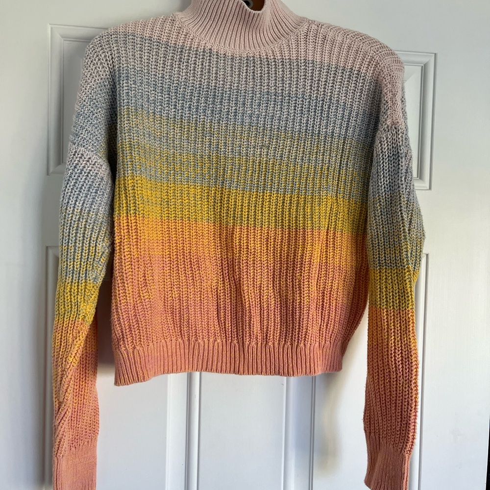 LC Lauren Conrad Pink and Yellow Gradient Turtleneck Sweater
